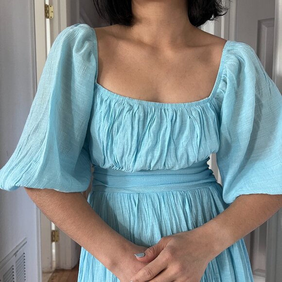 Source Unknown Dresses & Skirts - puff sleeve open back mini dress light blue princess costume summer vacation Med